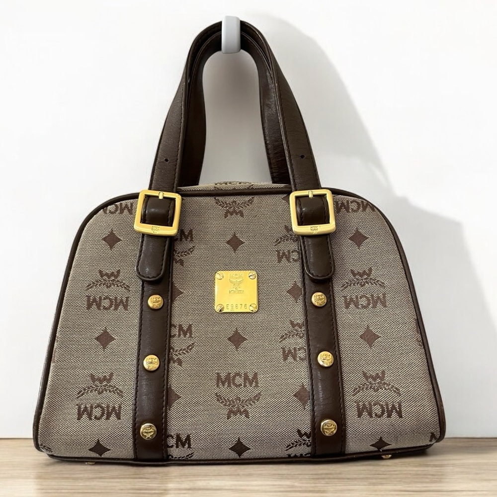 MCM Brown Monogram Vintage Canvas Small Tote Bag With COA